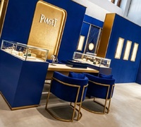 Vitrine de présentation de bijoux de luxe sur mesure, bleu royal, comptoir en verre pour boutiques de bijoux de luxe
