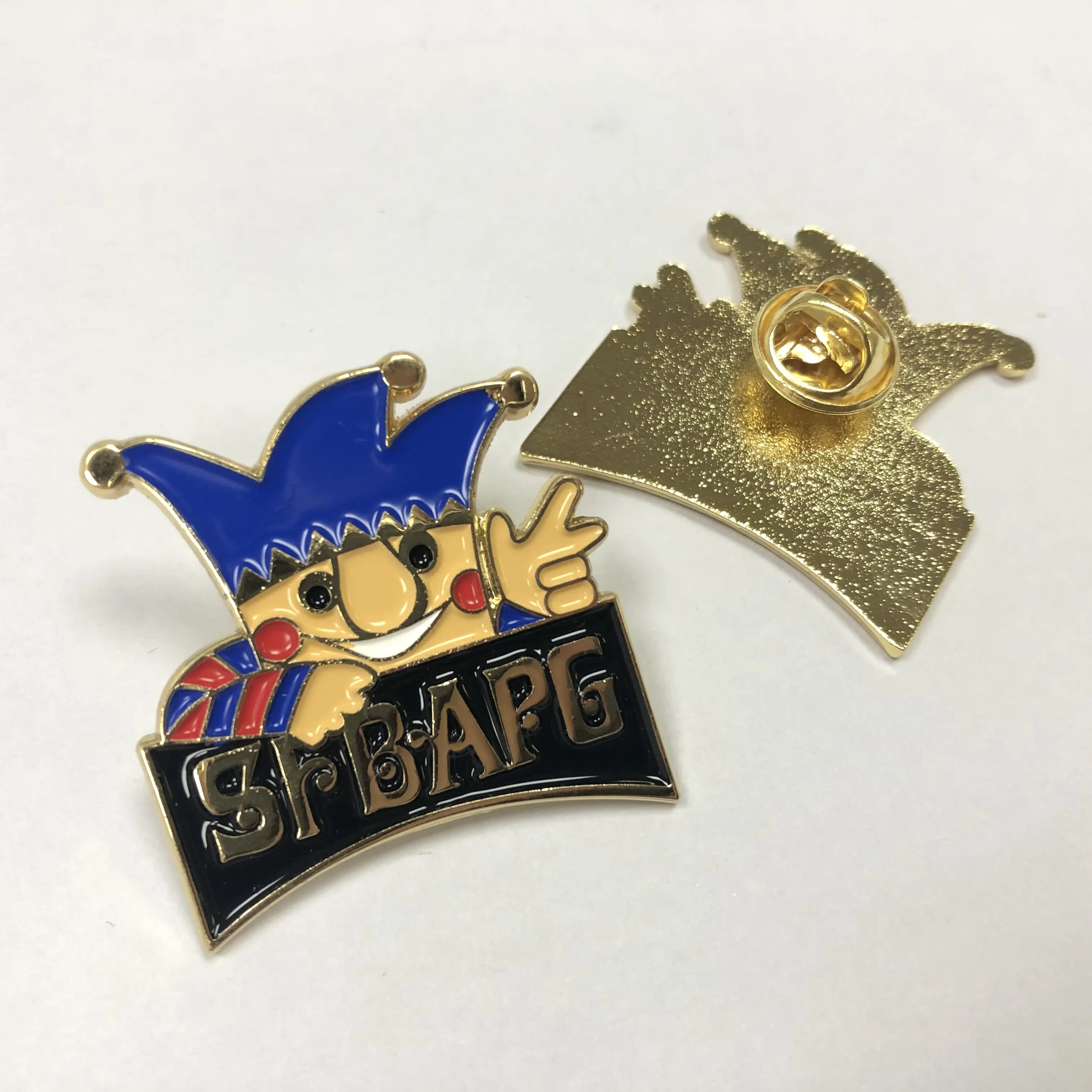 Custom Design Own Company Logo Shiny Gold Souvenir Promotions Gift Clown Christmas Cute Soft Hard Enamel Badge Lapel Pin