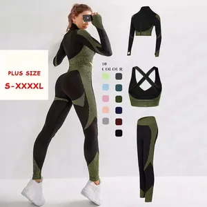 3 Pcs Ropa Deportiva Dames Workout Kleding Gym Sport Naadloze Fitness Yoga Active Wear Plus Size Vrouwen Yoga Set Met jas