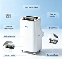 Climatiseur portable électrique Airwens 12000 BTU, économie d'énergie, fonctionnement silencieux, double sortie d'air latérale, compresseur efficace