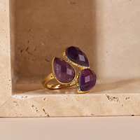 Bagues en pierres précieuses naturelles Amazonite Améthyste Lapis Lazuli, trois pierres en forme de larme, bijoux élégants, cadeaux pour femmes