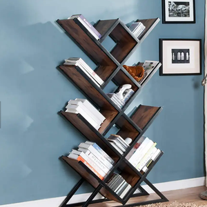 Estantería de madera y Metal para libros, estantería moderna con diseño de decoración <span class=keywords><strong>Diagonal</strong></span> para el hogar, almacenamiento en forma de árbol - Product Image 6