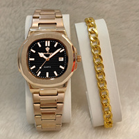 Montre-bracelet à quartz Gohuos 8803 de luxe étanche avec aiguilles lumineuses pour homme, date automatique, lot de 2 montres avec bracelet chaîne, cadeau