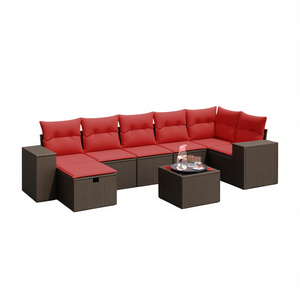 Set di divani da giardino in polyrattan marrone da 8 pezzi con cuscini, mobili da giardino per esterni - Product Image 1