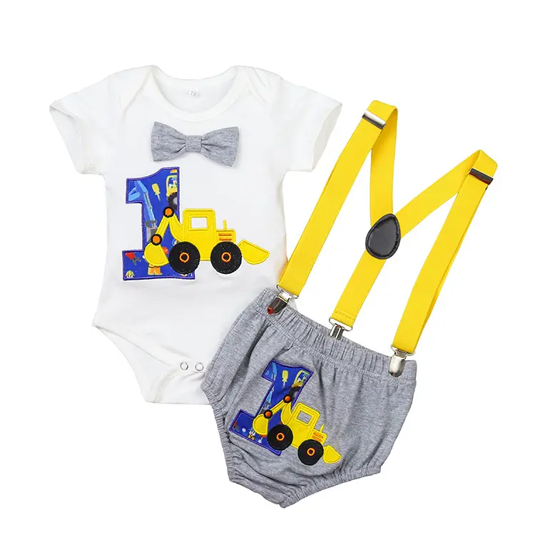 紳士1歳の1歳の誕生日の衣類ストラップショーツ衣装男の子ロンパースセット