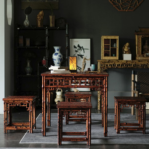 Juego de mesa y sillas de bambú Xiangfei de 6 piezas, muebles de comedor de estilo asiático, diseño original de bambú duradero. - Product Image 3