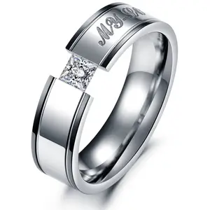 Stainless steel ring titanium with diamonds classic couple my love pair hand jewelry wholesale