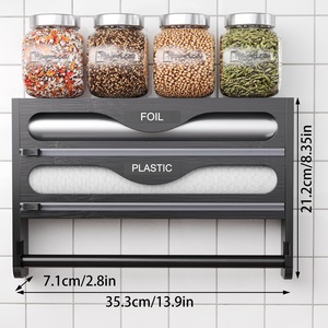 Magnetic Wall-mounted Bamboo Rectangular <strong>Kitchen</strong> Plastic Wrap Cutter Layered Foil Paper Modern Simple Multi-grid <strong>Storage</strong> <strong>Box</strong> - Product Image 6