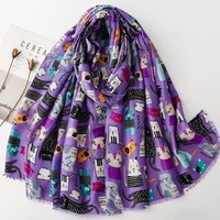 Nouvelles Écharpes et Foulards Longs et Amples pour Femmes, Motif Animaux Imprimé, Sensation Coton, Vente en Gros