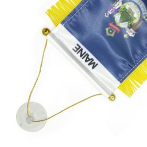 Bandera de Coche Personalizada del Estado de Maine en Satén con Borlas Amarillas, Gráfico Impreso Digitalmente - Product Image 4