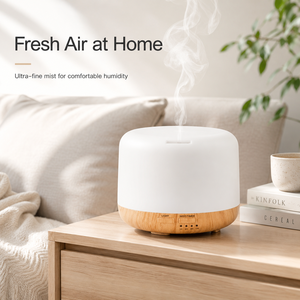 Humidificador Ultrasónico Eléctrico Silencioso al por Mayor con Base de Madera de 500ml, Control Remoto LED de 7 Colores y Difusor de Aroma - Product Image 2