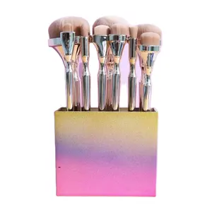 Gold Rush Oval Makeup Brushes 9pcs Foundation Powder Concealer Cheek Eye Shadows Brush Set