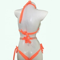 Femme brillant paillettes Bikini ensemble strass diamant maillot de bain avec populaire couleur unie Sexy dame soutien-gorge Rose Sexi vêtements de danse exotiques