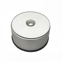 Dia. Support de lumière led rotatif en plastique argenté, miroir rond de 8.5cm, base de couleur blanche et de lumière en option pour l'affichage des cristaux