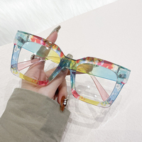 Lunettes de vue carrées à fleurs imprimées Lmamba 913, monture transparente, lunettes de myopie pour femmes, lunettes anti-lumière bleue 2024