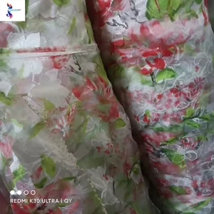 A grade quality good patterns organza printed fabric stocklot burnout organza fabric polyester organdy fabric