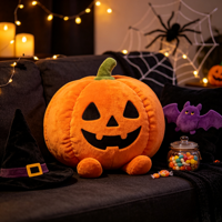 Peluche Citrouille Personnalisée pour Halloween, en Tissu Court Doux, Rembourrage Coton PP, Broderie Faciale Personnalisée