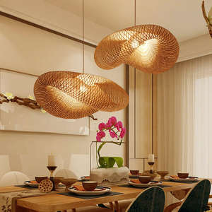 Bambus handgemachte Rattan runde Lampen Holz Bambus Rattan hand gewebte Kronleuchter chinesische einfache Retro Pendel leuchte Led Kronleuchter - Product Image 3
