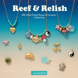 Collection de pendentifs Reef Relish en laiton plaqué or 18 carats et zircon céramique pour la fabrication de bijoux DIY, breloques tendance sur le thème de la vie marine et des aliments - Product Image 6
