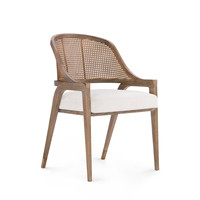 Chaise de salle à manger HLM109 en bois massif brun, style côtier français, avec accoudoirs en rotin tressé, mobilier de salle à manger