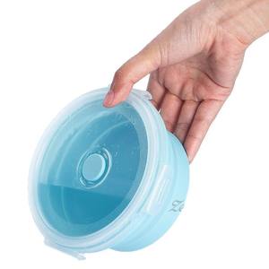 Zoeye Silicone Folding Lunch Box Round Blue Green <b>Pink</b> Retractable <b>Microwave</b> Safe Food Storage Container Travel Use - Product Image 2