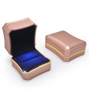 Touching Rubber Paint Metal Jewelry Packaging <b>Ring</b> Pendant Box Display With Metal Golden Rim and LED Light - Product Image 6