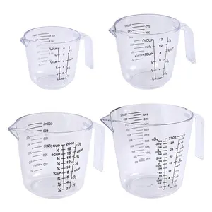 Measuring cup in clear plastic with long handle