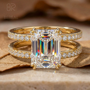 IGI Certified Vvs CVD Lab Grown Diamond Engagement <b>Ring</b> Custom 925 <b>Silver</b> Lab Created Diamond <b>Emerald</b> Pave <b>Ring</b> Women Jewelry - Product Image 1