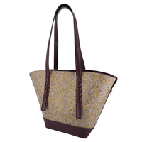 Sac fourre-tout tressé jaune et violet en gros, OEM ODM, écologique, avec fleurs séchées naturelles, grande capacité, fermeture éclair, GPS, pour femmes