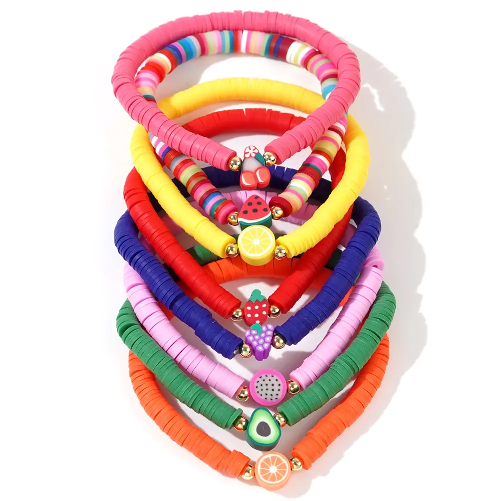 Go2boho set di gioielli con perline alla frutta per feste estive Heishi Beach braccialetti di perline ai polimeri alla moda per donne regali di amicizia