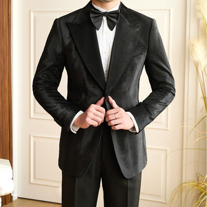 الرجال ضئيلة تناسب متعرجة سهرة سترة العريس مع اثنين من الأزرار اللباس الرسمي مأدبة الزفاف معطف بدلة لامعة - Product Image 3