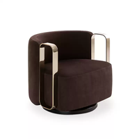 Fauteuil pivotant de salon moderne, style luxe léger, avec bordure en métal doré, pour appartement, salon, chambre à coucher