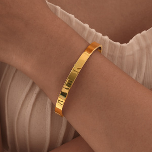 26 Letter Initial Gold PVD Stainless Steel Open Cuff <b>Bangle</b> Bracelet Personalized Alphabet <b>Engraved</b>, Waterproof & Hypoallergenic - Product Image 4
