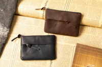 Dompet Kulit Asli Buatan Tangan Unisex Pendek Tipis Tahan Lama dengan Ritsleting Lapisan Katun 3 in 1 Gaya Nasional