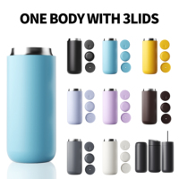 Gobelet isotherme en acier inoxydable 304 bleu ciel, ensemble de 3 couvercles, pour boissons chaudes/froides, thé, café, jus, gobelet sous vide, cadeau pour enfants et adultes