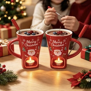 Mug en céramique de Noël à motif de dessin animé avec chauffe-bougie intégré pour fondue au chocolat, cadeau de vacances pour les couples - Product Image 4