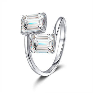 सरल डिजाइन s925 स्टर्लिंग चांदी सफेद मेराल्ड ने दो पत्थर मोइससानाइट हीरे की अंगूठी 2ct + 2ct मोइससानाइट रिंग - Product Image 5