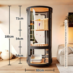 Villa pour <span class=keywords><strong>chat</strong></span> de luxe panoramique 360° circulaire, cage multi-niveaux en bois avec zone d'activités, base à roulettes, griffoir et jouet suspendu inclus - Product Image 6