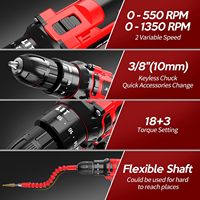 Ensemble sans fil au lithium 20V, mandrin 10mm, 2 vitesses variables, 1550 tr/min, 18+3 couple, OEM, 72 pièces, perceuse-visseuse, coffret de transport, chargeur de batterie