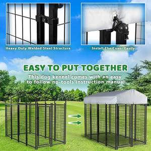 8*4 * <span class=keywords><strong>6Ft</strong></span> ağır açık Metal galvanizli kaynaklı köpek kulübesi çevre dostu siyah taban büyük köpek kafesi UV dayanıklı - Product Image 3
