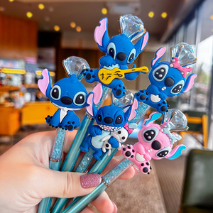 Penna Creativa con Immagine di Alieno Anime, Decorazione Diamantata, Cartone Animato Carino per Studenti, con Perline Nere, Penna Cartoon Stitch - Product Image 1