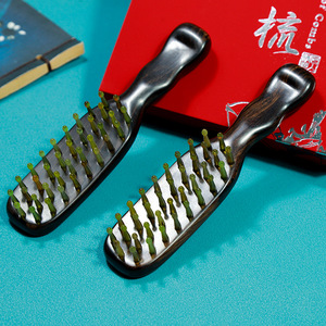 Purple Sandalwood Ram's Horn Scalp <b>Massage</b> Comb With Curved Handle And Insert Teeth For <b>Head</b> Meridians 15-20Cm - Product Image 2