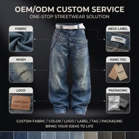 Jeans Baggy à Double Ceinture pour Hommes, Personnalisés, Destructurés, Délavés, à Jambes Larges, Effet Empilé, en Denim, Style Streetwear, Fabricants de Marques Privées