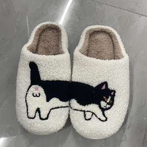 Modello personalizzato ricamo inverno caldo soffice per le pantofole per le donne degli uomini termico pile di peluche casa pantofole - Product Image 6