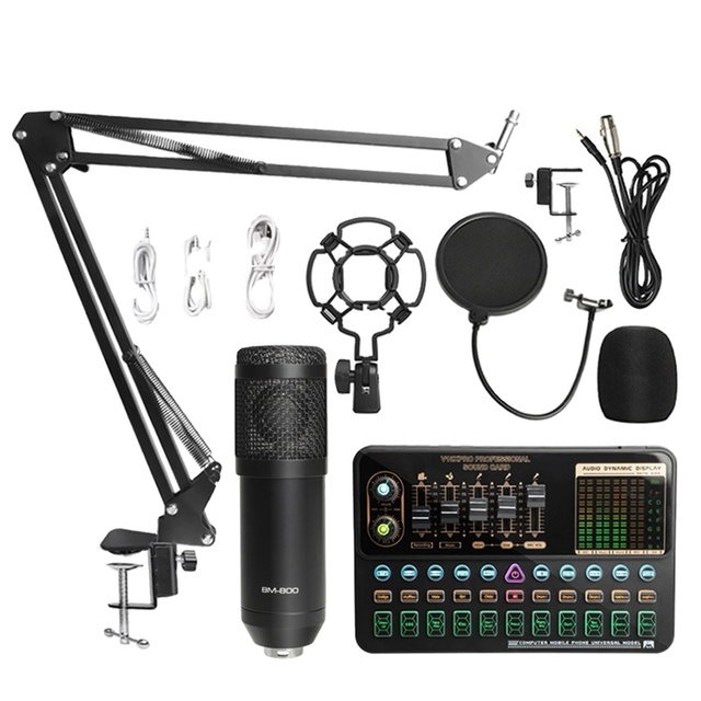 BM800 Microphone BT Mixer V10X Pro Sound Card Condenser Game Audio Dj Live Broadcast MIC USB OTG Recording Professional