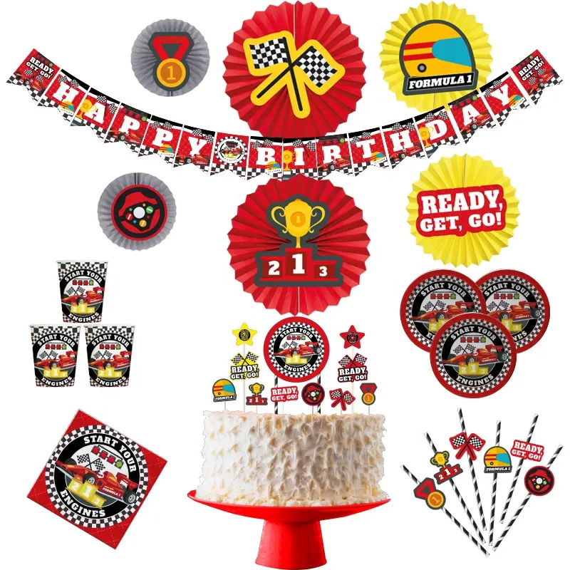 Race Car Birthday Party Supplies Serves Car Party Decorations For Boys Complete Pack Includes Cake Toppers Tablecloth