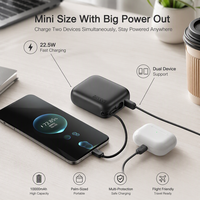 Mini batterie externe haute capacité 10000 mAh avec câble USB-C intégré, charge 2 appareils simultanément, personnalisation de la marque et plusieurs couleurs