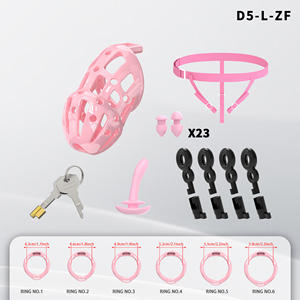 YPM 3D geprinte Sissy Cage kuisheidskooi met spikes, hars, paars roze, met 6 ringmaten, harnas, <span class=keywords><strong>mini</strong></span> plastic slot - Product Image 5