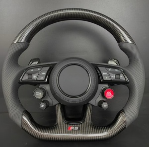 Volante de Fibra de Carbono para Auto con Botón de Encendido/Apagado y Selector de Marchas para <span class=keywords><strong>Audi</strong></span> A4/A6/Q5, Personalizado con Cuero Perforado - Product Image 1