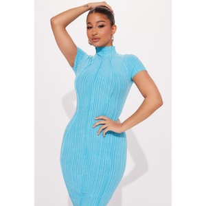 Vestido Casual de Punto para Mujer, Cuello Alto, Manga Corta, Acanalado, de Alta Calidad, Fabricante OEM - Product Image 6